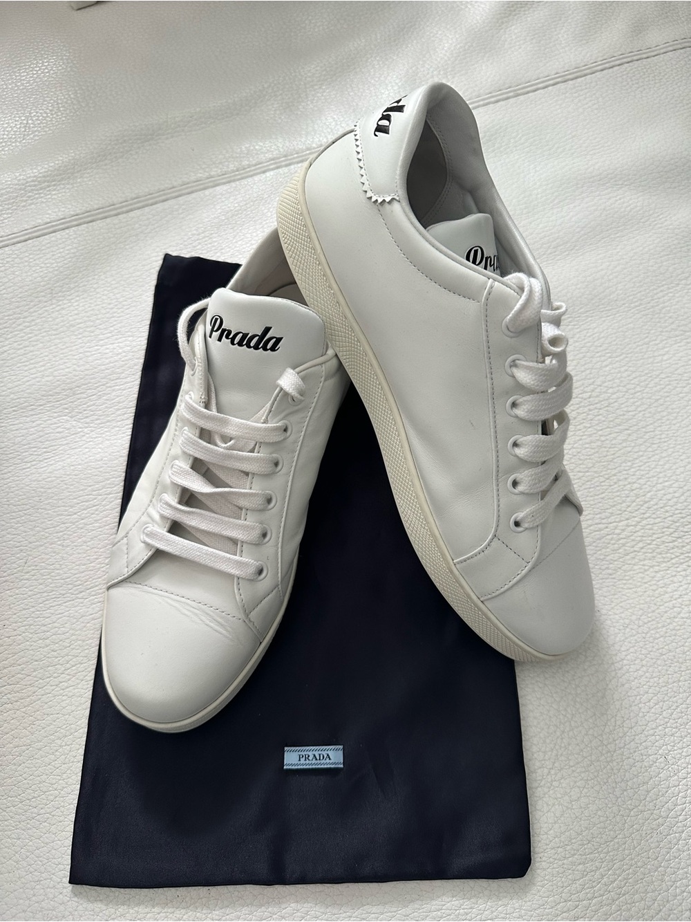 Prada White Leather Women's Low-Top Sneakers